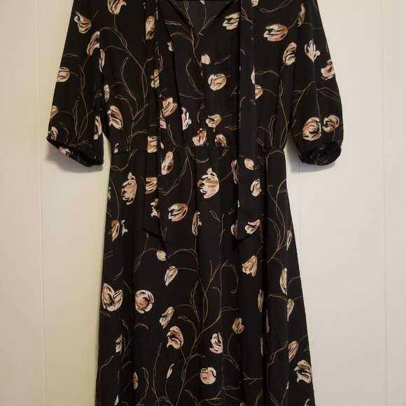 RW&Co. Floral Black Fit & Flare Dress, with Neck Tie - Picture 6 of 14